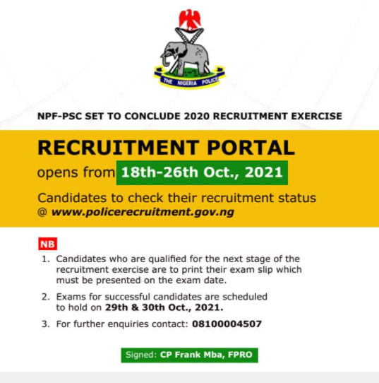 Nigerian Police Force NPF Recruitment Status Check