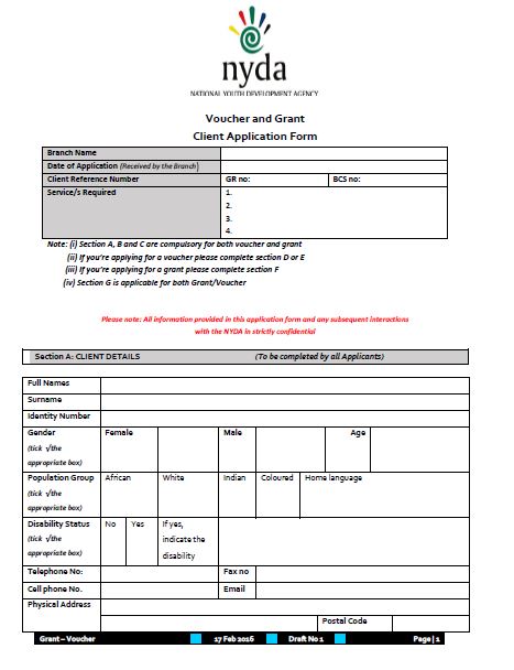 NYDA application form 2021 Pdf Download