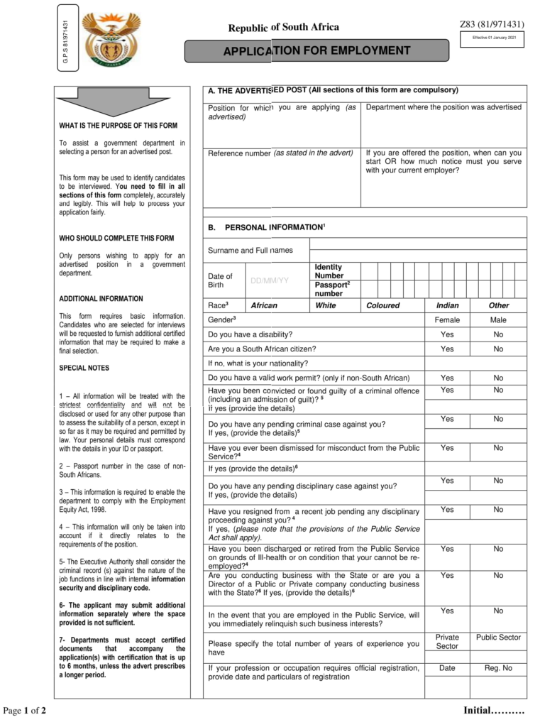 Download new Z83 form 2022