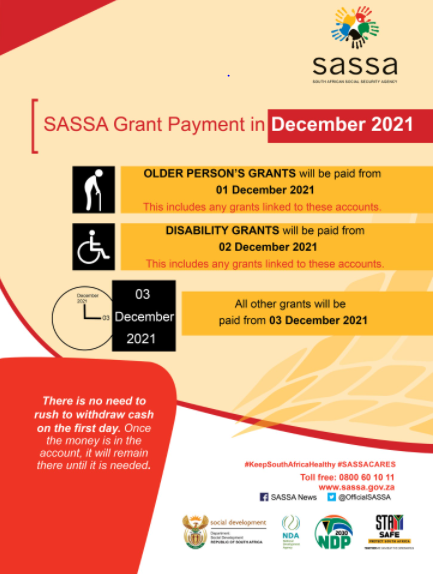 Sassa Payment Dates For December 2021