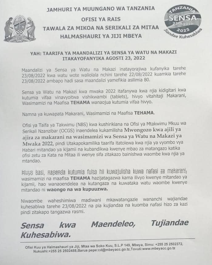 Nafasi Za Kazi Sensa 2022 | Ajira za Sensa Tanzania 2022